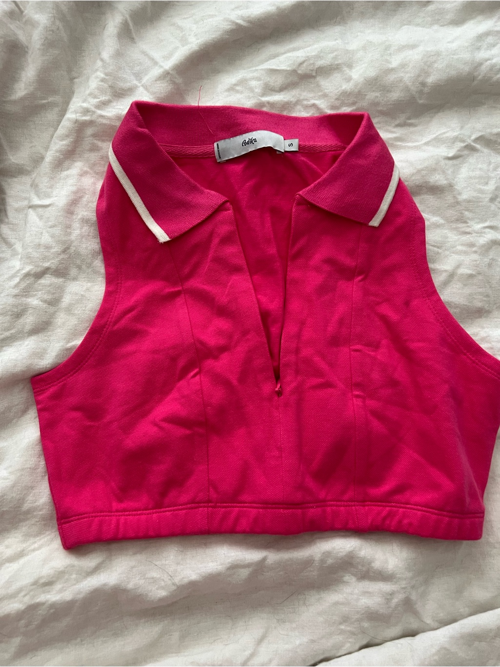 Adika Hot Pink Sleeveless Polo Crop Top With White Trim